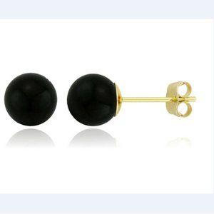 14K Solid Gold Genuine Black Onyx Ball Push Back Studs Size 3mm